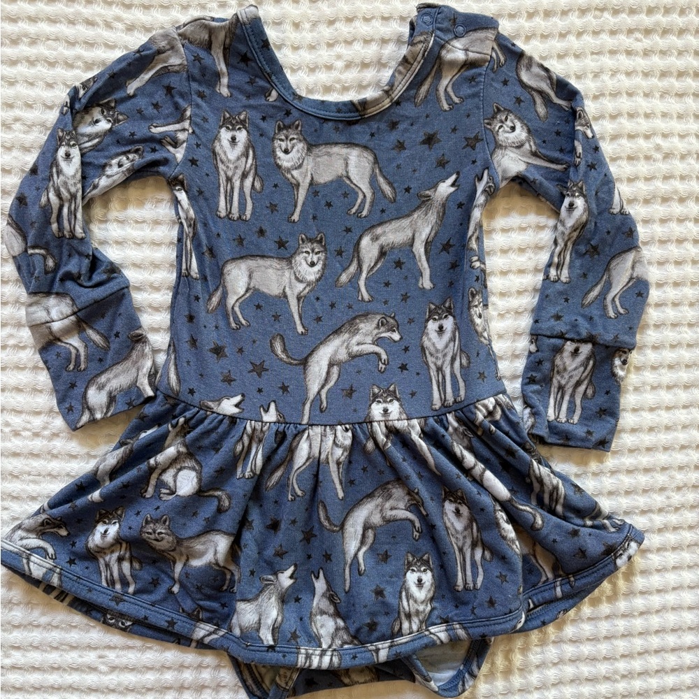Muse Threads Bamboo Night Wolf Nature Forest-Inspired Bodysuit Twirl: 6-12M